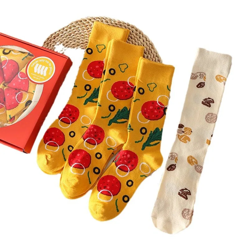 Pizza Socks for Women Breathable Cotton Anti Odor Mid Calf Socks Halloween Christmas Gift Funny Designer Socks Birthday Gift Box