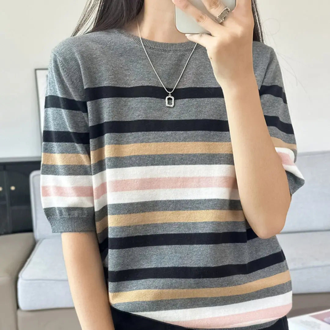 WinvyNee Summer Women‘s 100% Cotton T-shirt Tops Short Sleeve O Neck Striped Sweaters Casual Basic Female Pullover Tops A1002028