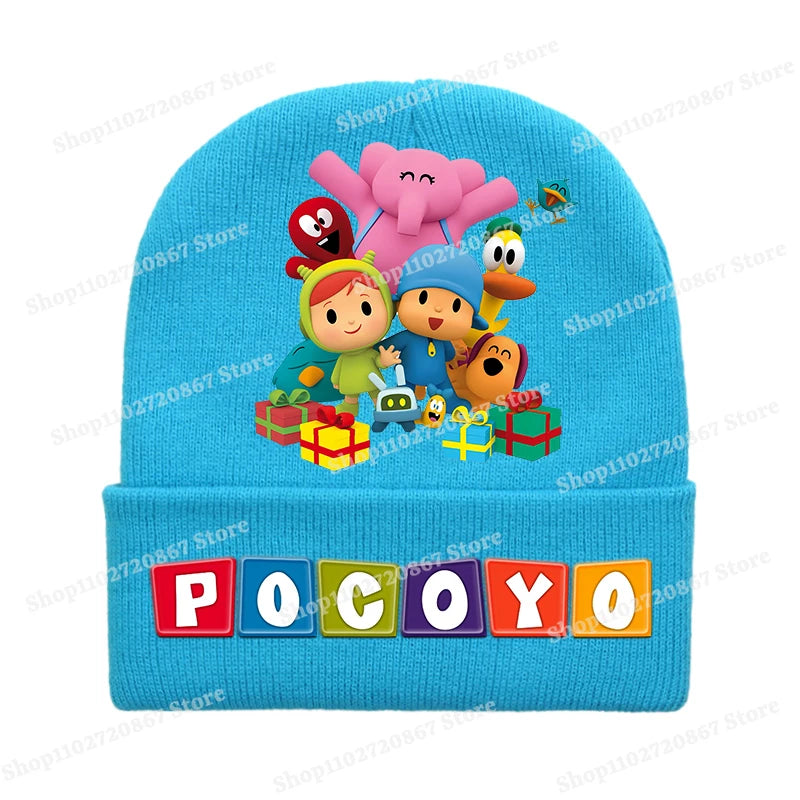 POCOYOS Children Knitted Hats Anime Character Print Knit Beanie Boys Girls Cartoon Winter Warm Caps Cute Thermal Hat Kids Gifts