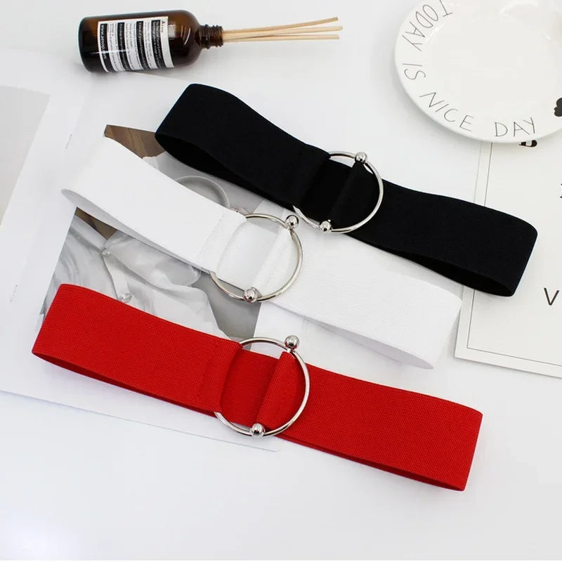 Belts for Women Simple Waist Elastic Ladies Band Round Buckle Decoration Coat Sweater Fashion Dress Waistband