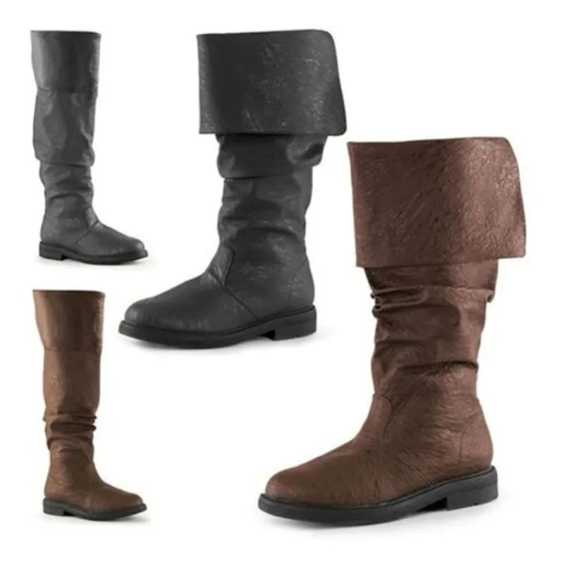 Middle Ages Men Shoes Retro Women Long Boots Fashion Mens Leather Boots Comfortable Non Slip Women Men Boots Durable Botas Mujer