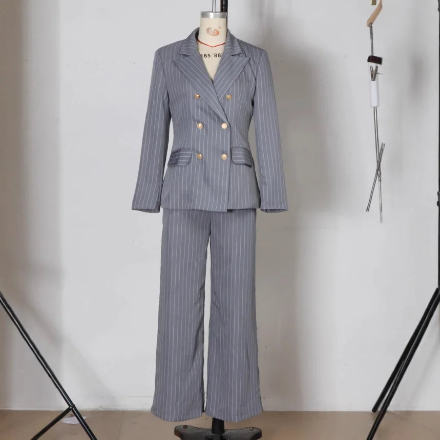 2026 Fashion Autumn Winter Ladies Pant Suit Women Striped Female Business Work Wear Jacket Blazer and Trouser Formal 2 Piece Set