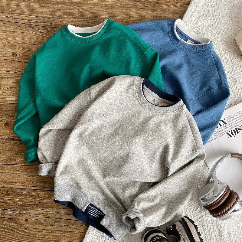 4 5 6 8 10 12 14 Years Boys Hoodies Patchwork Round Neck Long Sleeve Sweatshirt For 4-14Y Teen Kids Sports Casual Pullover