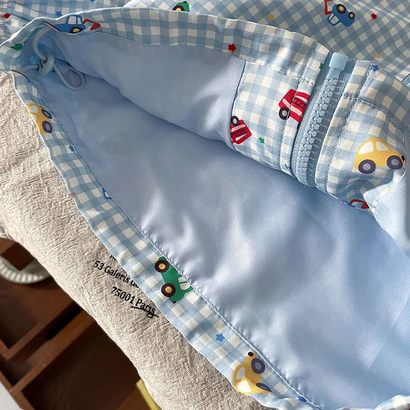 Toddler Boys Jacket Autumn Fashion Versatile Cartoon Printed Plaid Baby Boys Coats Round Neck Long Sleeves Kids Baby Boys Tops