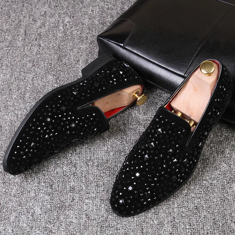Fashion Men's Loafers Rhinestone Sequin Flat Shoes Comfortable Large Size Slip-on Casual Shoes Soft Moccasins Zapatos De Hombre