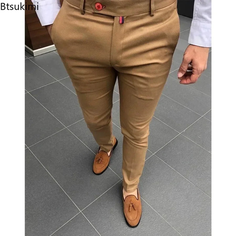 New Men's Fashion Casual Trousers Daily Office Business Formal Pants Solid Slim Pencil Pants Men Versatile Pants for Four Season