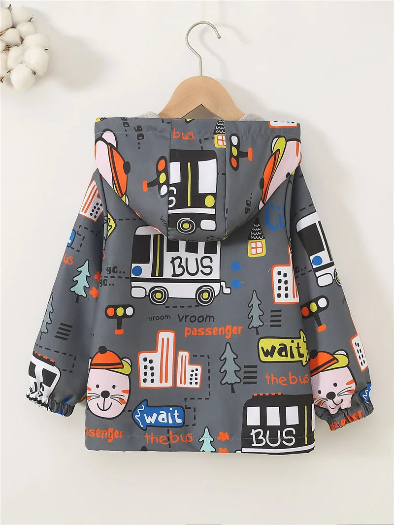 Kids Thick Warm Jackets Autumn Winter Boys Girls Fleece Hooded Coats Cartoon Dinosaur Windbreaker Outerwear Children Clothes
