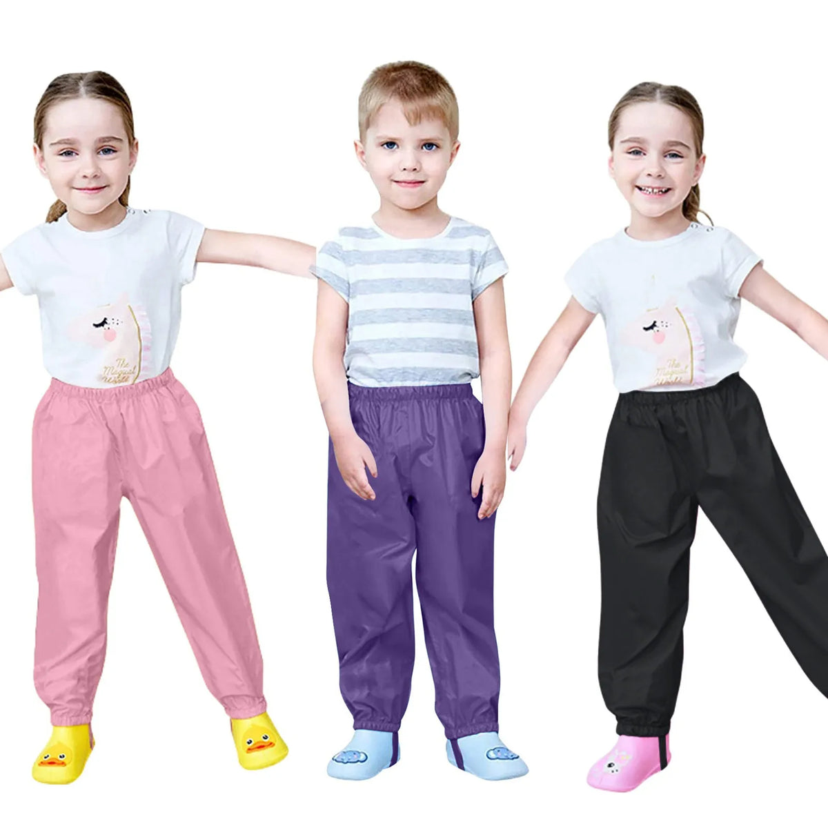 Waterproof Girls Boys Pants Toddler Kids Rain Pants Windproof Mud Trousers Elastic Waist Kids Children Rain Pants