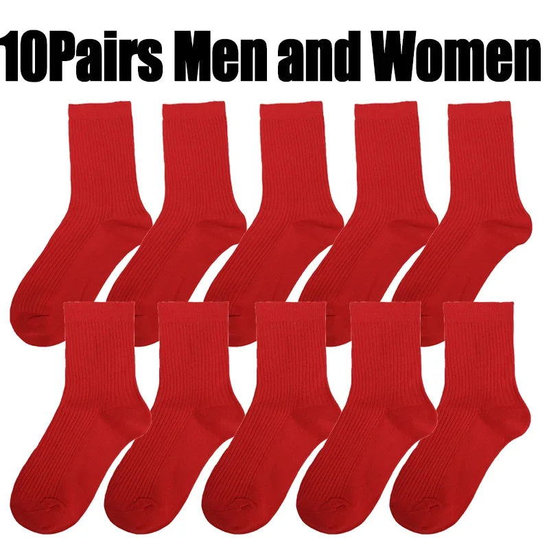 Men Women Socks Red New Year Cotton Socks Breathable Sports Comfortable Solid Color Cotton Festival Casual Lucky Red Floor Socks
