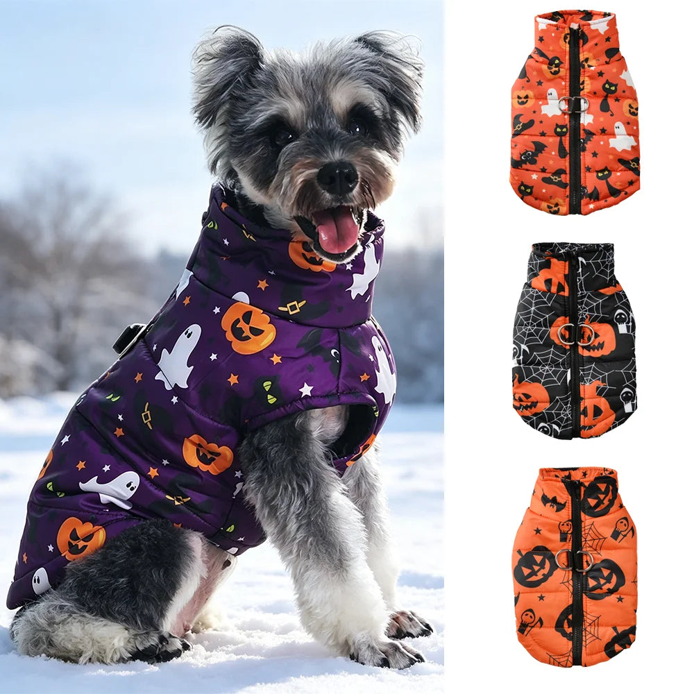 Pet Dog Clothes Autumn Winter Cozy Warm Coat for Small Medium Dogs Halloween Pumpkin Print Clothing Bulldog French Pug Jacket