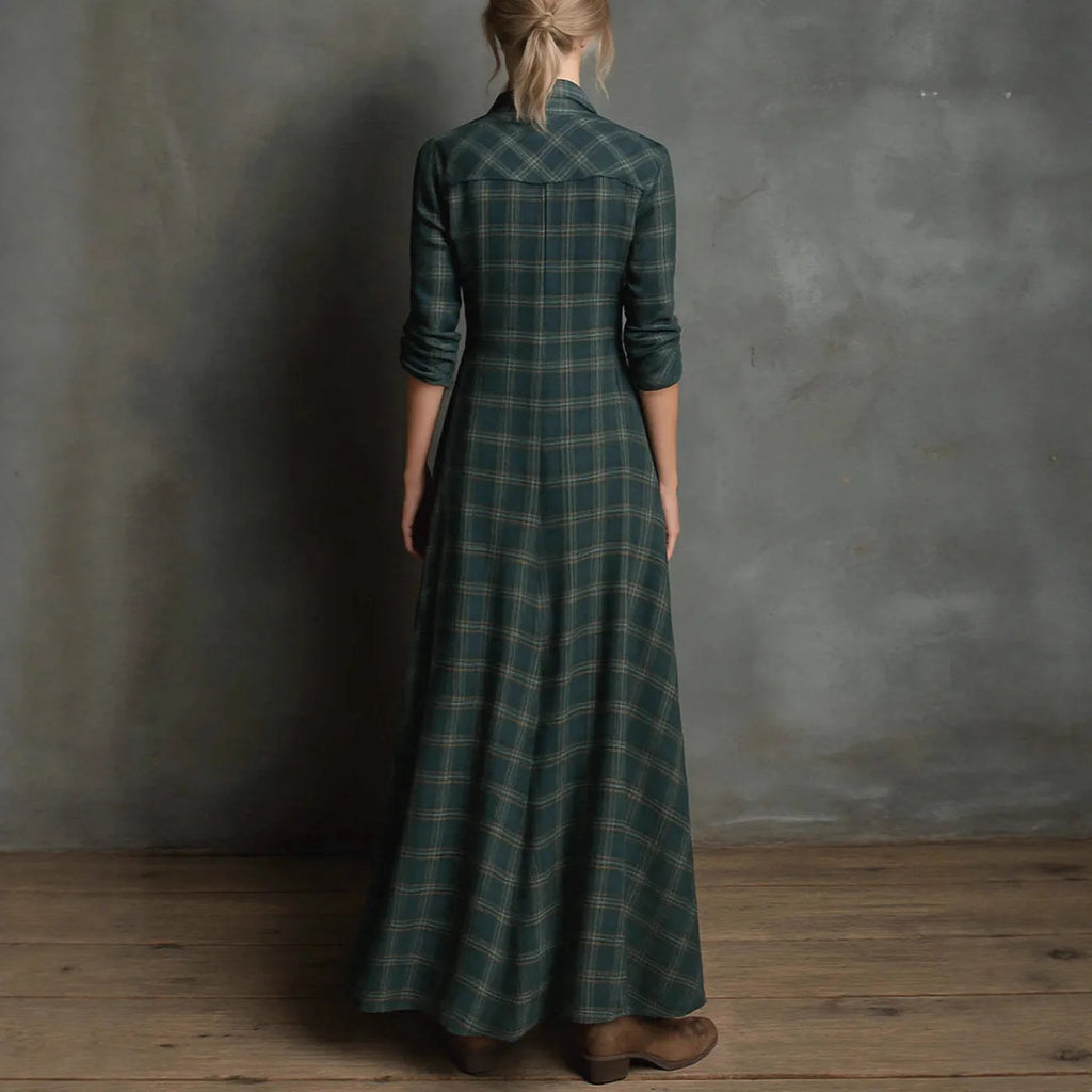 Elegant Long Sleeve Maxi Dresses For Women 2025 Autumn Turn-down Collar Button Loose Party Dress Casual