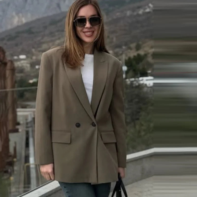 HXAO Women's Blazers Office Wear Long Blazer Spring 2025 Long Sleeve Solid Blazer Women Oversize Jacket High Quality Blazer