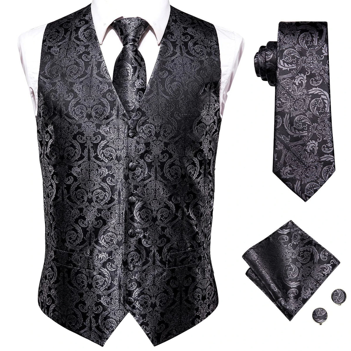 Hi-Tie Navy Paisley Dress Vest Set For Men Dark Blue Jacquard Men's Suit Vest Male Waistcoat For Wedding Formal Jacket