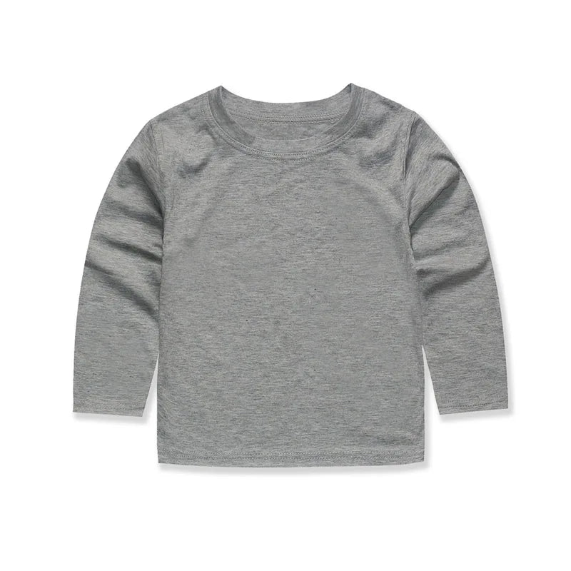 Basic White T Shirts for Kids Boys Girls 2 to 3 4 5 6 7 8 9 10 11 12 13 14 Years 100% Cotton Long Sleeve Plain Children Clothes