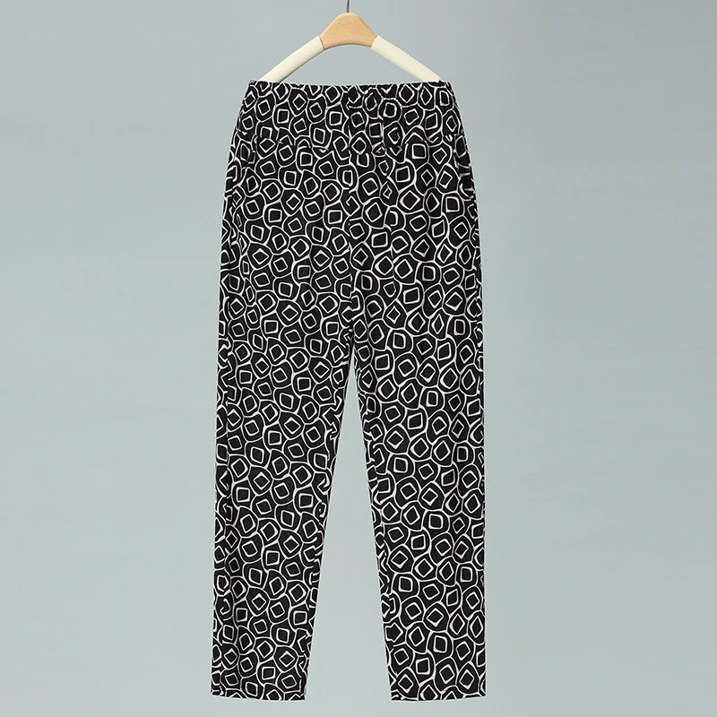 Summer Thin Nine Points Ice Silk Loose Straight Leg Pants High Waist Floral Design for Mom And andma Comfortable Casual Tro...
