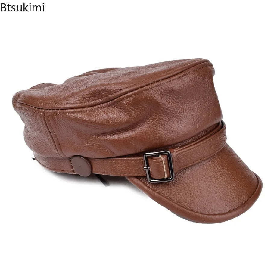 Motorcycle Hat for Women and Men Military Caps Real Leather Studentsr Hats Flat Female Adjustable Autumn Winter Captain Berets