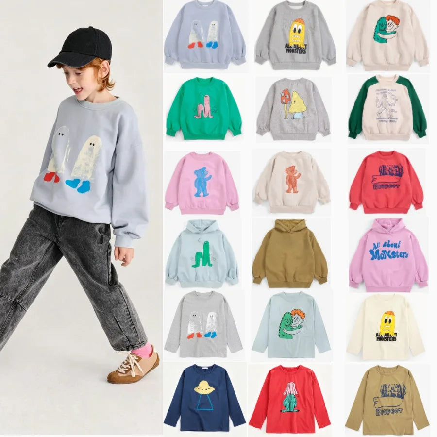 Kids Sweatshirt 2026 Winter New Fashion Plus Fleece Warm Boys and Girls Hooded Sweatshirt Cotton Crew Neck Long Sleeve T-Shirt