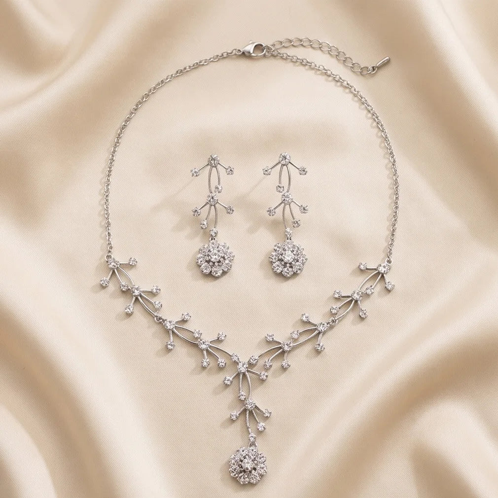 2 Pieces Jewelry Sets For Women Luxury Zirconia Bridal Necklace Earring Set Party Prom Wedding Bride Necklace set Accessories
