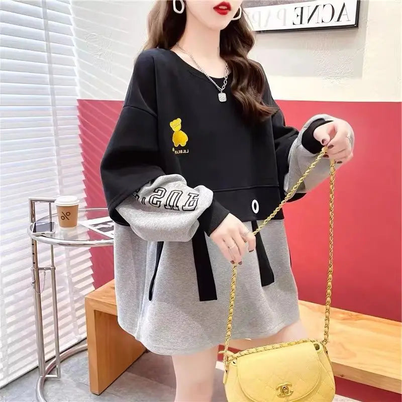 Women Clothing Loose Lazy Style Hoodie for Women New Thin Long Sleeve Contrast Letter Patchwork Trend Tops Street Casual Fashion