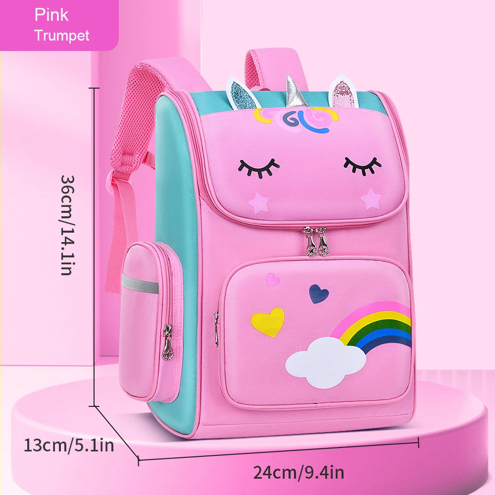 New CHILDREN'S Elementary School Students Schoolbag 6-12 Years Old Boys and Girls Shoulders Backpack 1-6 Grades Unicorn Cute Wat