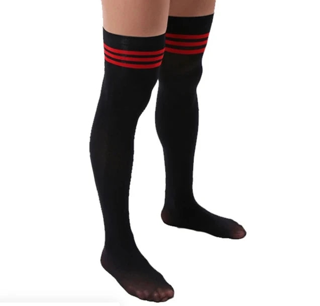Men's Thin Long Socks for Men Sexy Exotic Sports Stocking Velvet Soft Comfortable High Elastic Striped Men's Stocking Plus Size