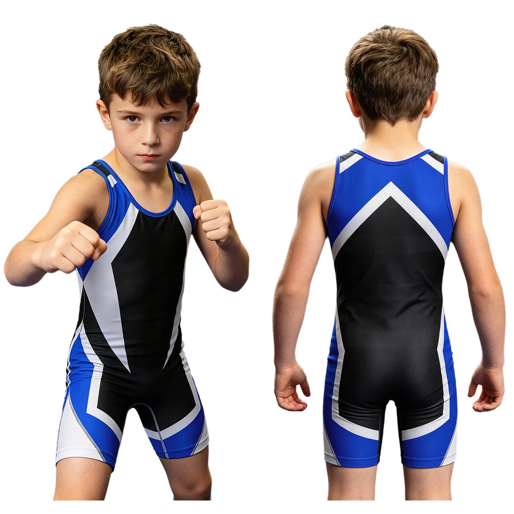 Kids Boys Wrestling Singlet Jumpsuit Sleeveless Color Block Bodysuit Sports Workout Gymnastics Leotard for Exercise Cycling