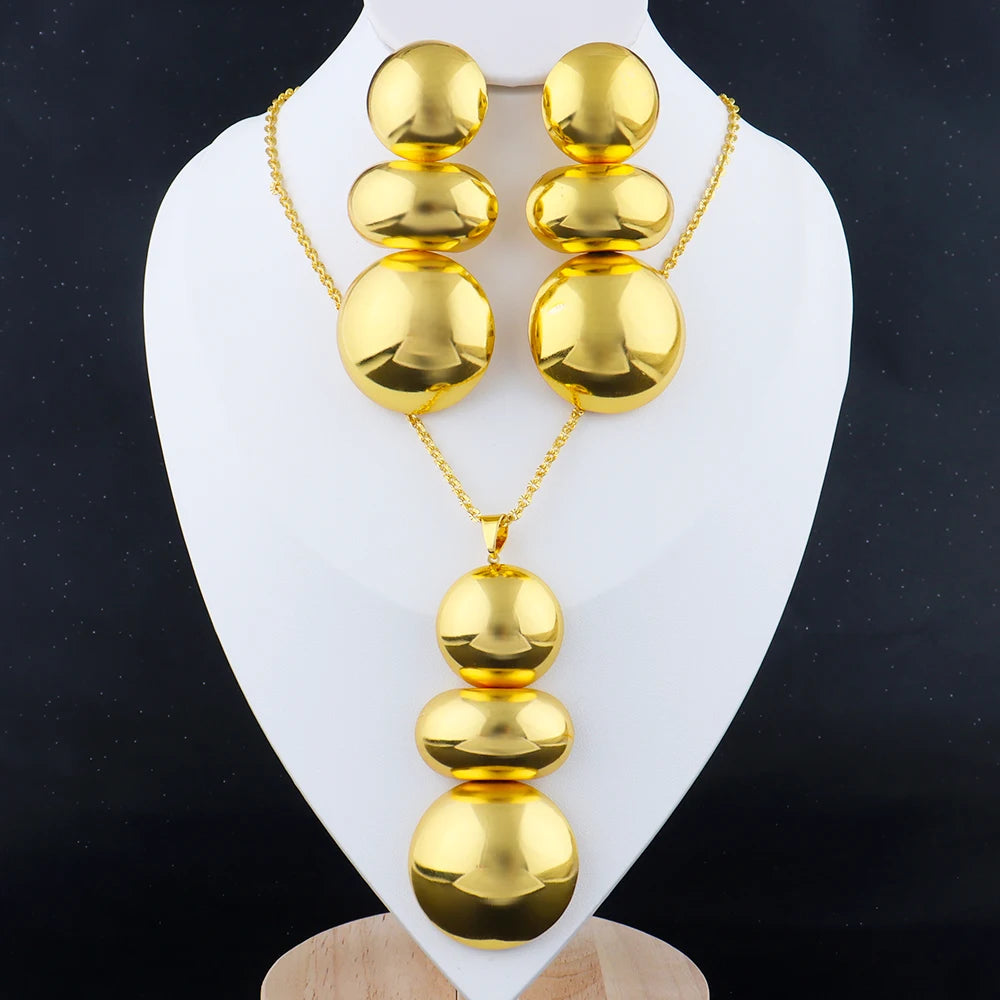 Dubai Jewelry Set for Women 18K Gold Plated Earrings and Necklace Set for Wedding Brides