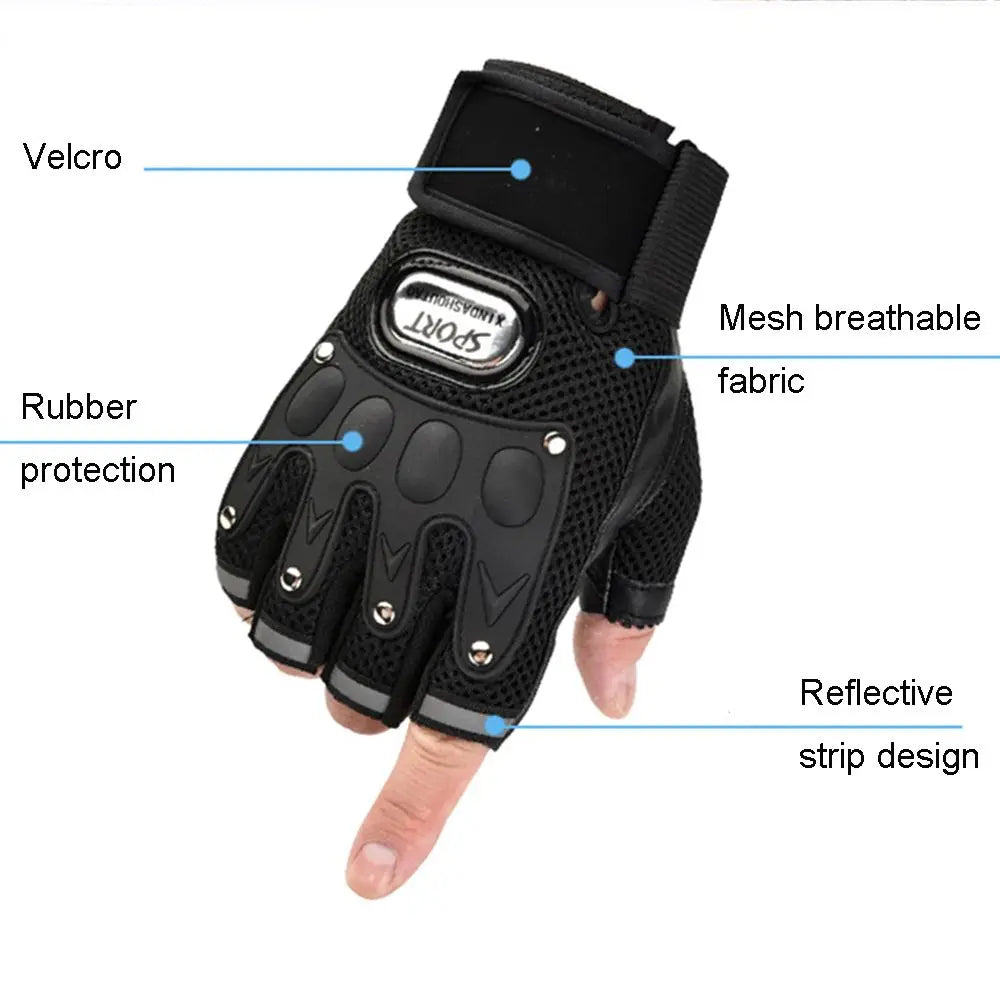 Men Fitness Motocycle Gloves Half Finger Palm Breathable Anti-Slip Riding Gloves PU Leather Bicycle Gloves Fingerless Gloves