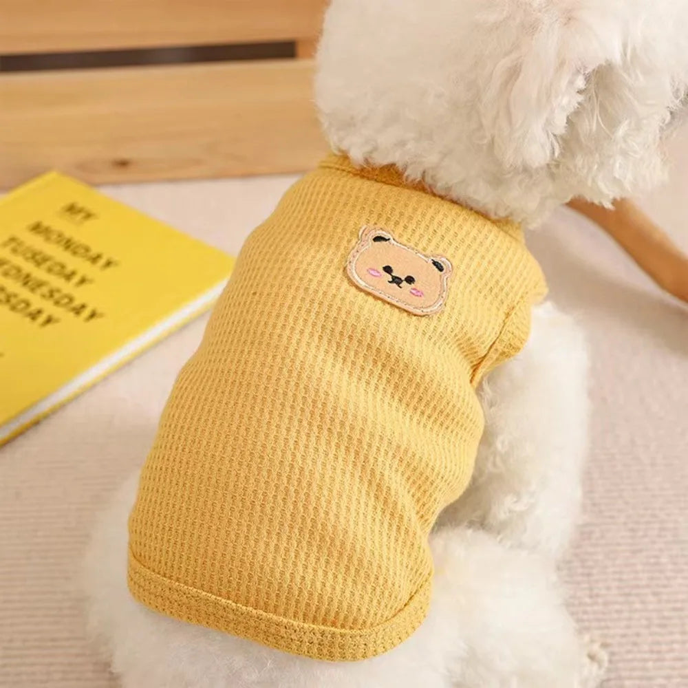 Cute Waffle Dog Clothes Breathable Thin Dog Vest Sweat-absorbent Solid Color Pet Cat Clothing