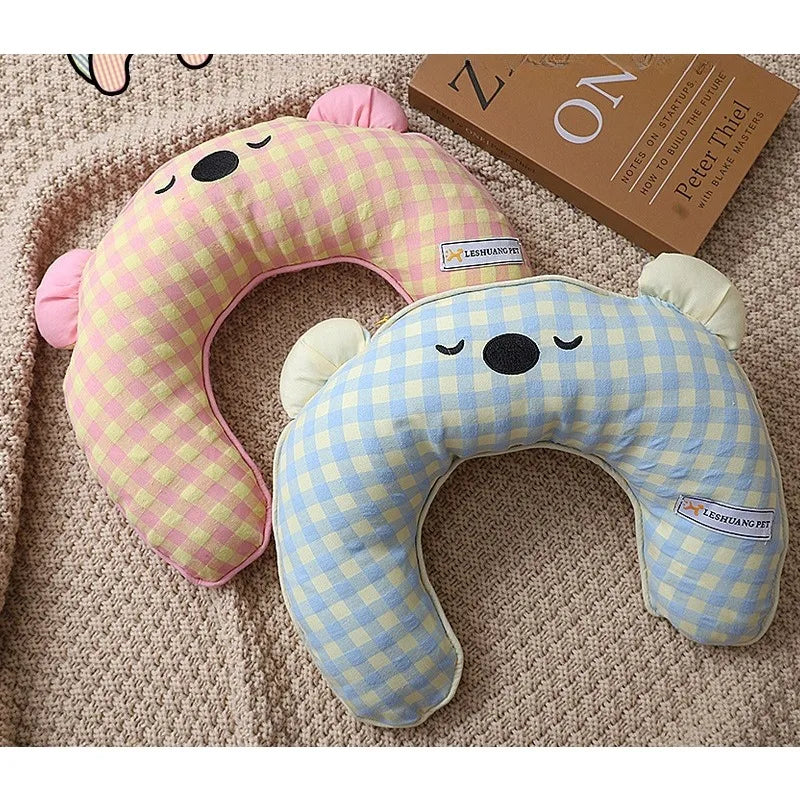 Summer Breathable and Comfortable Dog Pillow Cute Bear Plaid Pet Sleeping Soft Pillow Small Dog Warm Chin Pillow Pet Supplies
