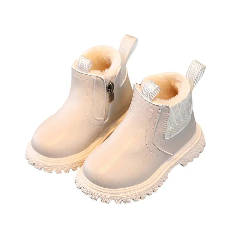 Kids Short Boots Fashion Boys Shoes Autumn Winter Leather Children Boots Non-Slip Toddler Girls Boot Toddler Snow Shoes