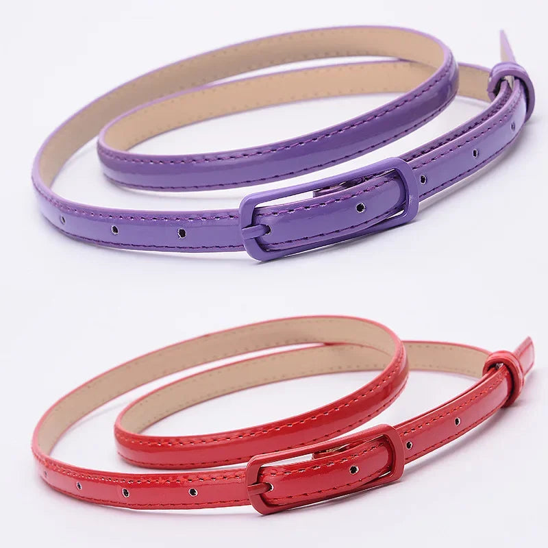 Children Candy Color Belts 1.2cm Super-thin PU Waistbands Simple Solid Color Casual Belts Girl Apparel Accessories