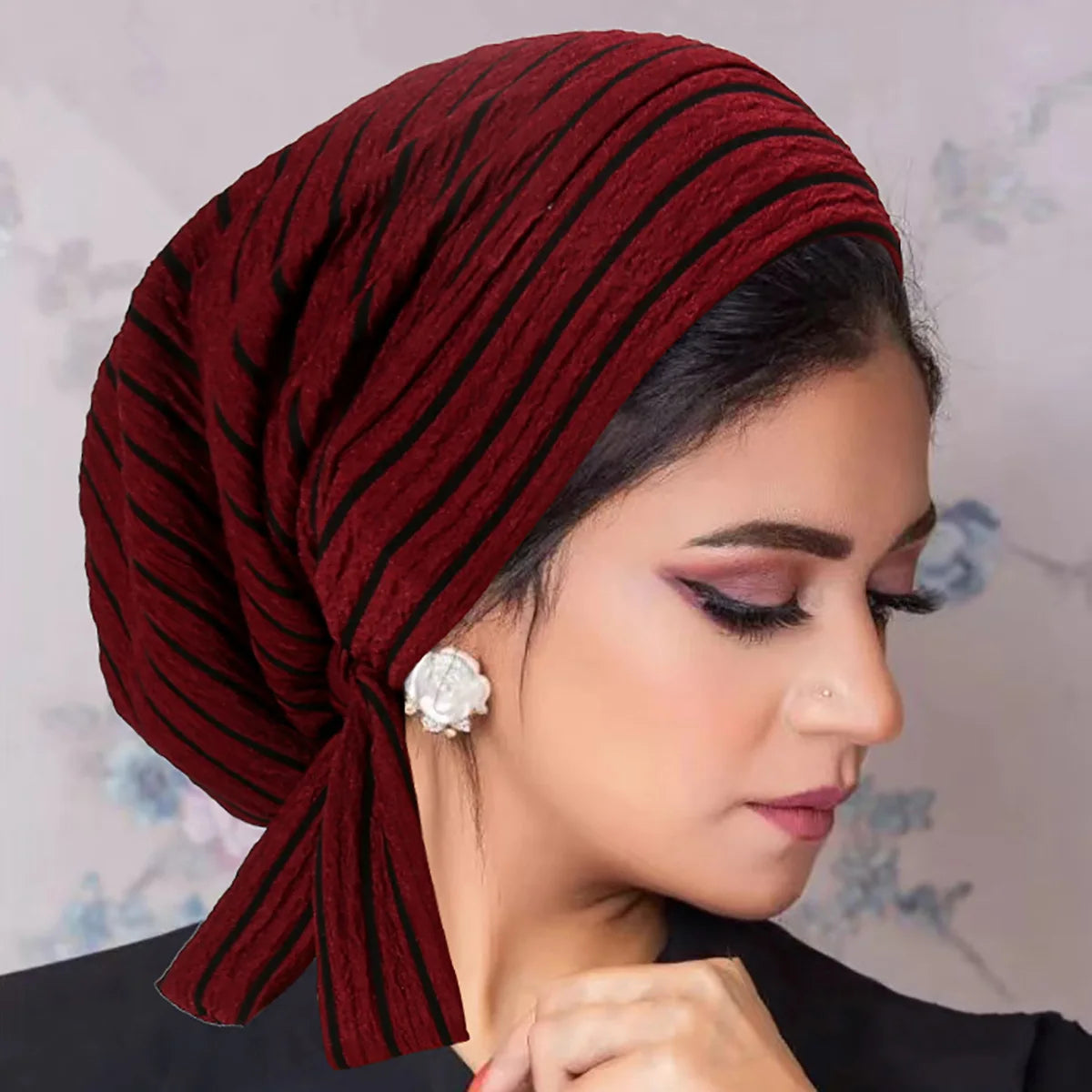 Women Hats 2026 New Fahionable Striped Long Tail Bow Headscarf Hat Chemotherapy Hat Wavy Pattern Caps for Ladies Outfits