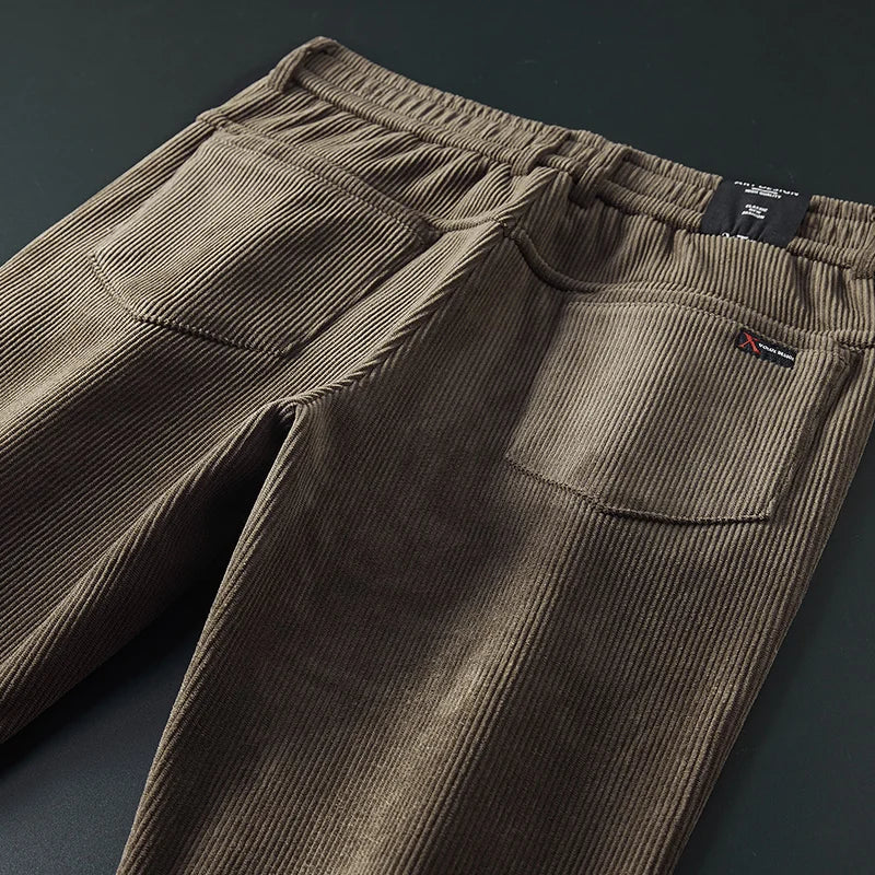 Winter Fleece Warm Corduroy Fabric Men's Casual Pants Outdoors Business Thick Flocking Plush Black Grey Brown Trousers Male