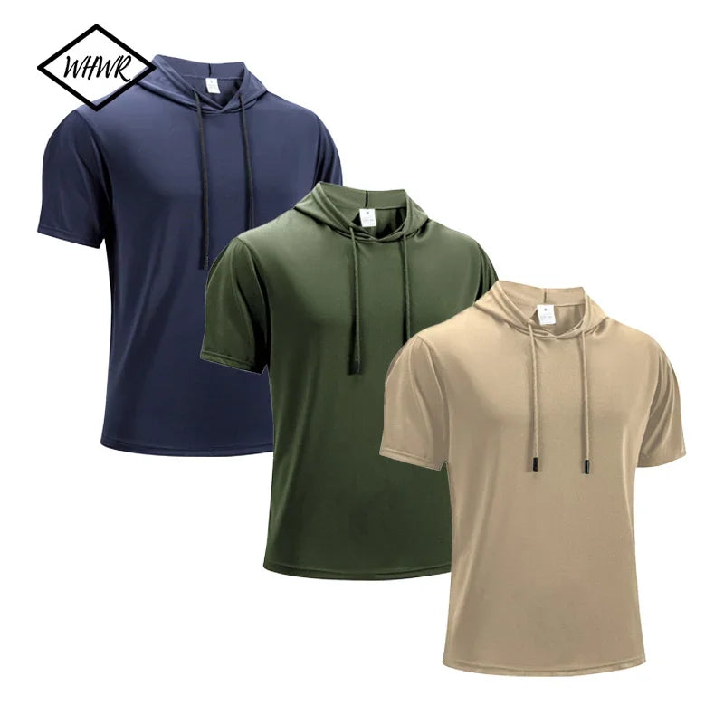 Mens Gym Thin Hoodie Short Sleeve Hoodies Fashion Jogger Sport Tshirt Man Solid Color Summer Daily Casual Athletic Fitness Tees