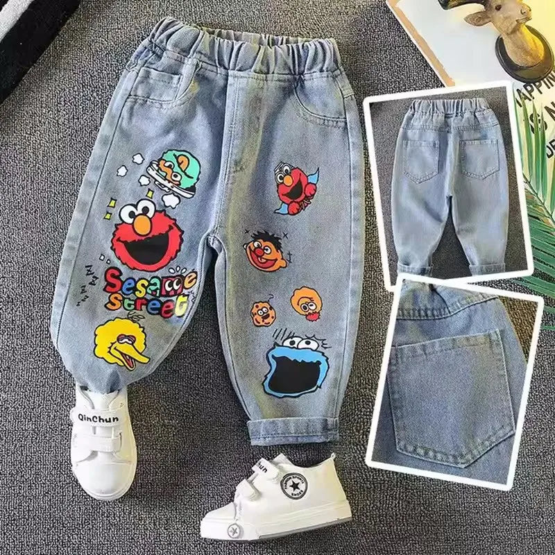 Children's New Pants For Boys And Girls Little Kids Cute Print Four Seasons Jeans Kids Girl Trousers Jeans