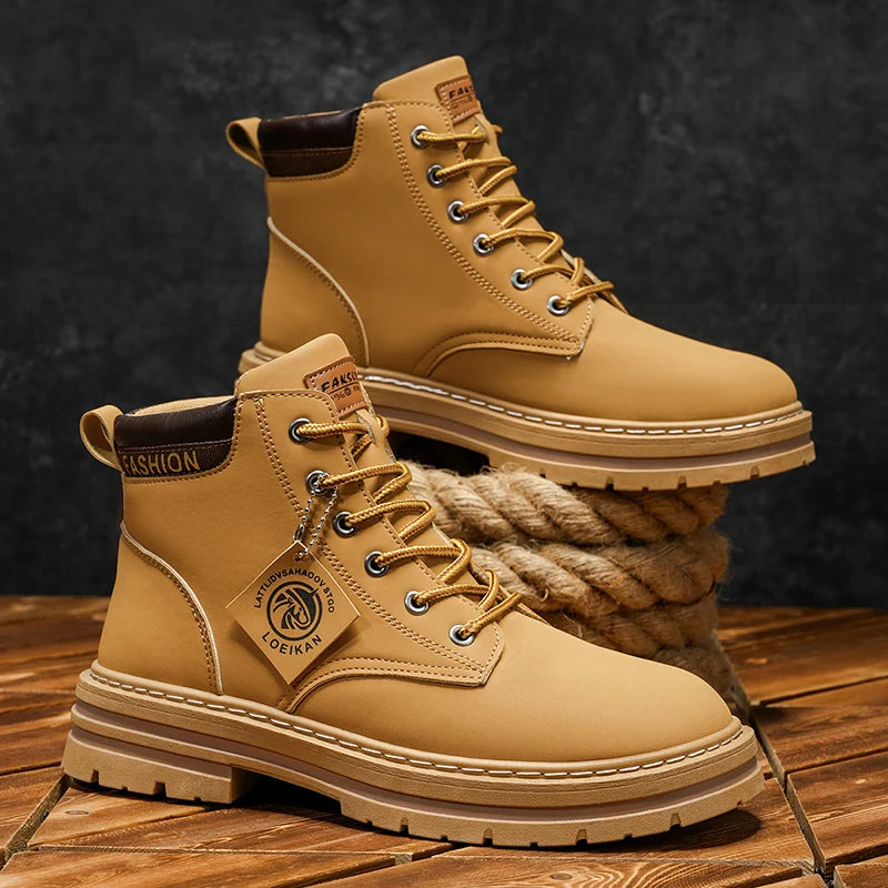 Men's Fashionable High-Top Yellow Boots Casual Shoes Outdoor Off-Road Hiking Boots Trendy Comfortable Footwear