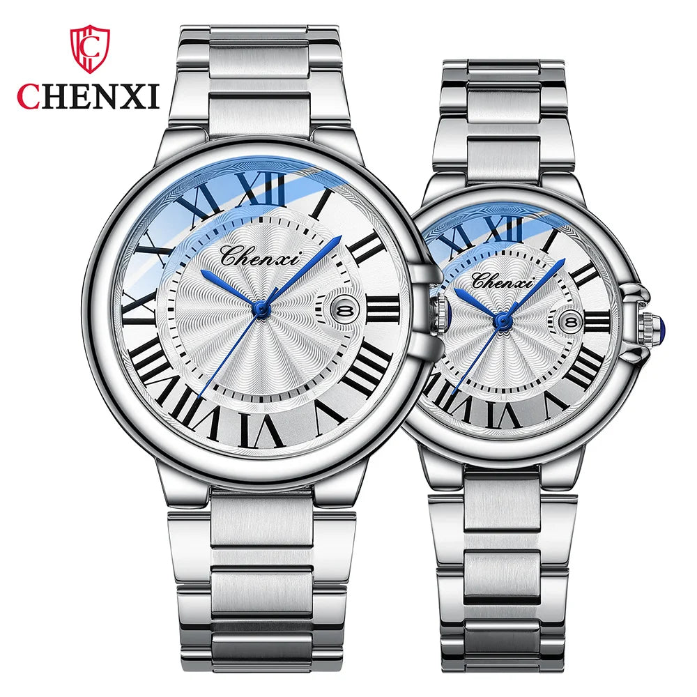 CHENXI 039 Couple Exquisite Watch Quartz Top Brand Luxury Fashion Stainless Steel Silver White Male and Female Couple Watch Gift