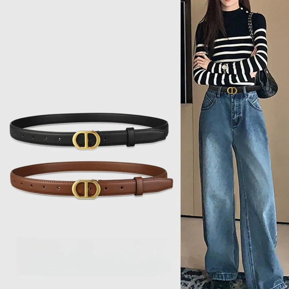 New Style2025 Women's Leather Belts Fashionable Simple Versatile Ladies' Decorative Belts Suitable for Jeans in Black and Trendy