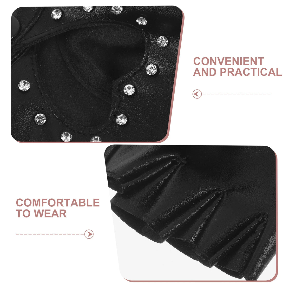 Children Dance Gloves: Kids Fingerless Black Gloves Heart Cutout Sparkly Design Pu Costume For Halloween Party Performance