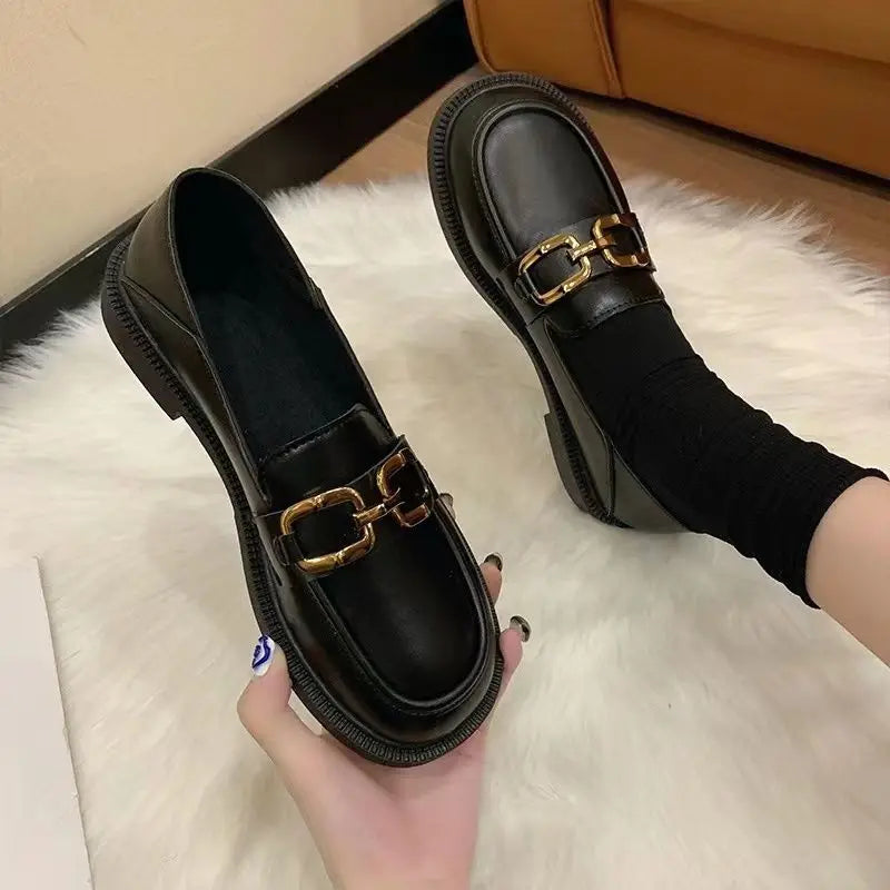 Woman Pumps Cute Black Loafers Low Heel Elegant Shoes For Women Luxury Leather Casual Kawaii Social Premium Fashion Offer