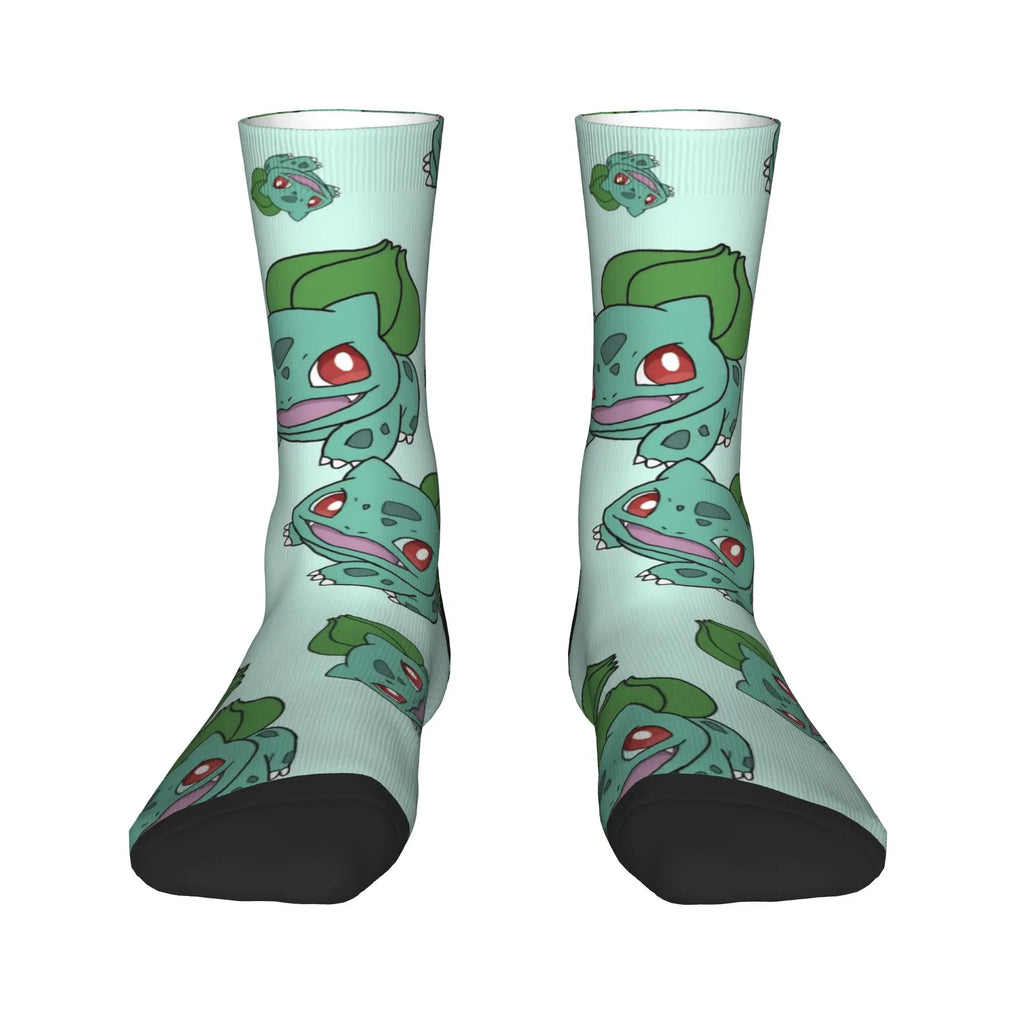 Happy Funny Male Men Socks Harajuku P-Pokemons Bulbasaur Sock Skateboard Women's Stockings Spring Summer Autumn Winter