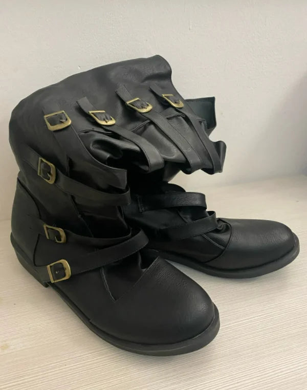 Mens Medieval Boots Mid-calf Military Combat Boots Gothic Belt Punk Boots Men Shoes Tactical Army Boot Large Men's Boots 40-48
