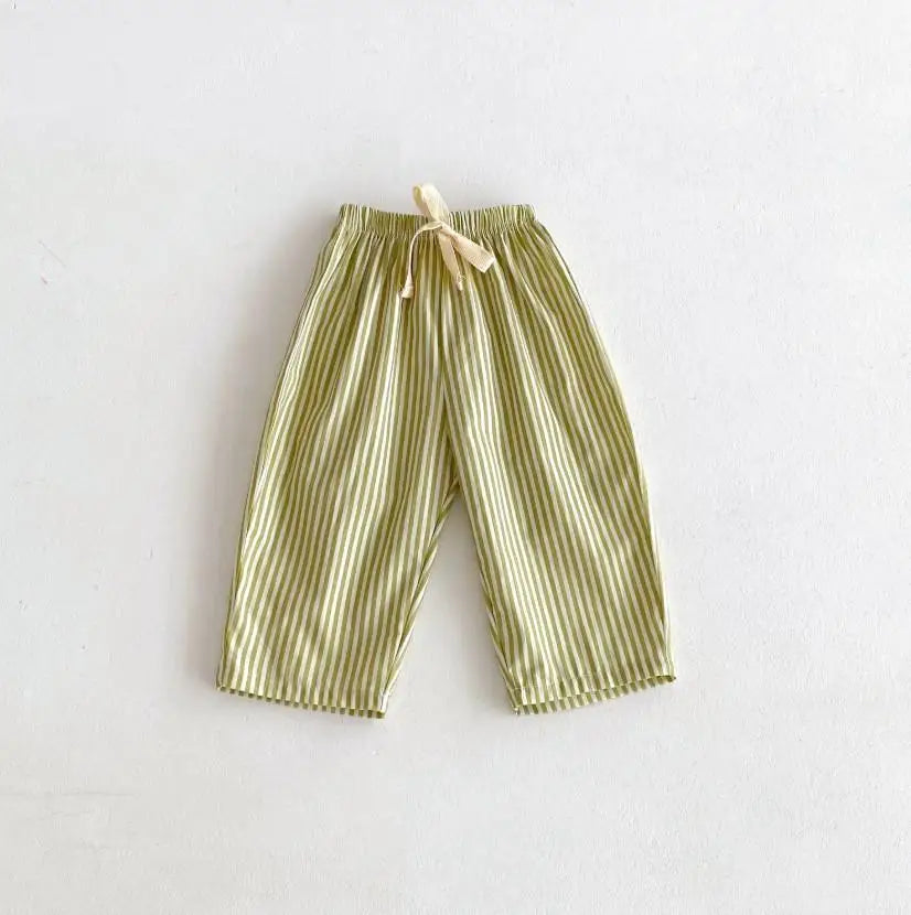 Kids Versatile Casual Pants With Striped Patterns Elastic Waist Trousers Match Summer Outfits Baby Kid Popular Bottoms Trousers
