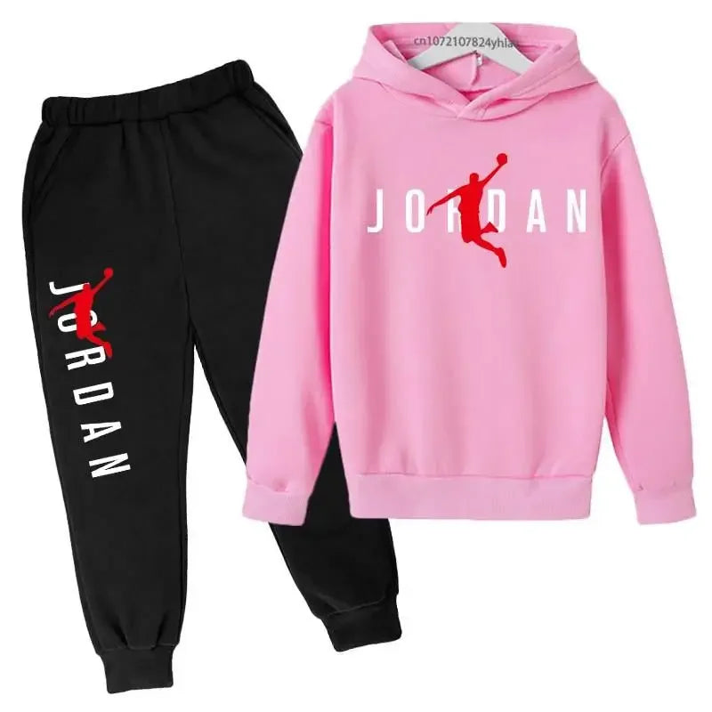 Boys Basketball Player Print 2Pcs Tracksuit Kids Hoodie + Jogger Pants Set Children Spring Autumn Casual Sports Outfit