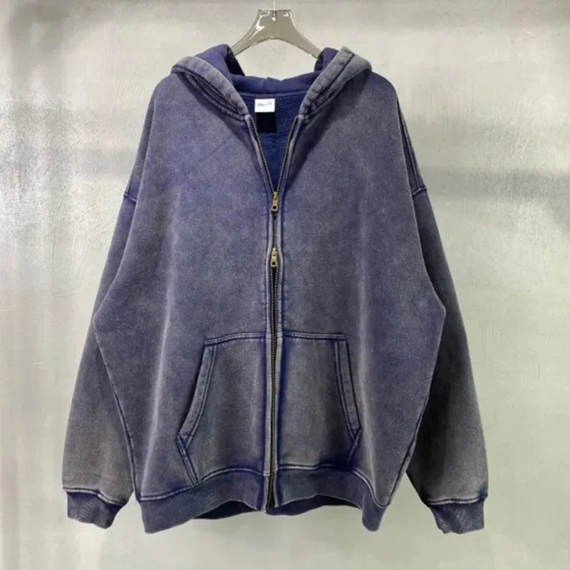 DAVIDSHAO Hoodies Oversized Unisex Acid Wash Hoodie EU US Size 350g Heavyweight Fleece Vintage Sweatshirt Men Women Streetwear