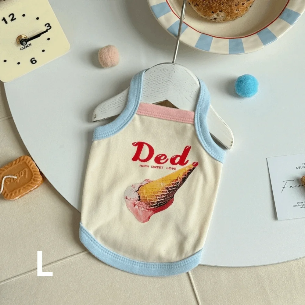 Cartoon Print Pet Ice Cream Camisole Vest Thin Breathable Comfortable Clothing Small Dog Dress Pet Tank Top Puppy Teddy