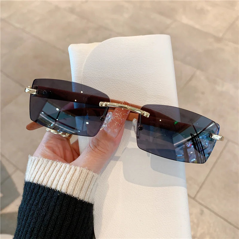Rimless Sunglasses For Men Women Wooden Designer Luxury Brand Retro Sun Glasses Fashion Shades UV400 Travel Outdoor