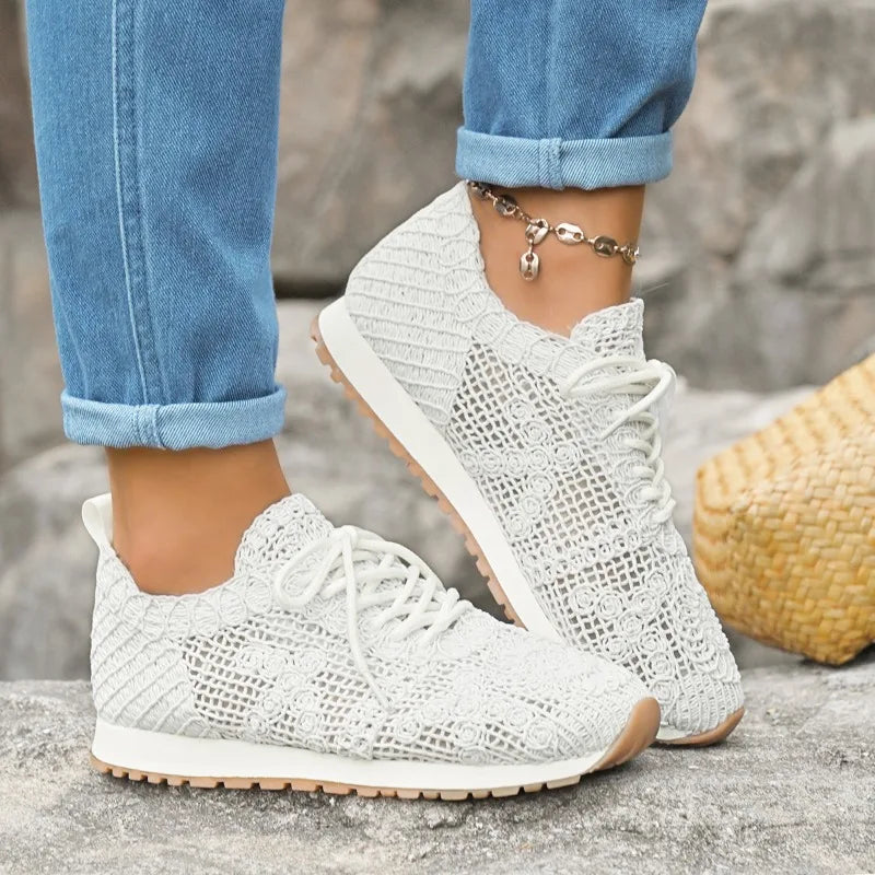 2025 New Sneakers for Women Fashion Breathable Comfortable Soft Sneakers Women Mesh Fabric Lace Up Woman Shoes Female Footwear