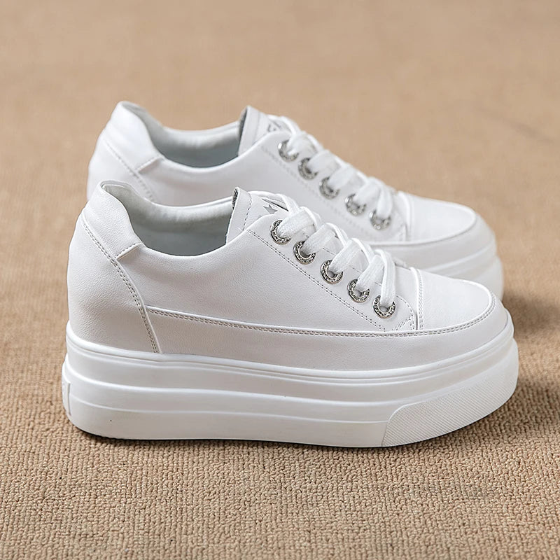 Women's Sneakers 2022 New Casual Shoes Woman Autumn Comfortable Breathable White Shoe 8CM Heels Height Increasing Platform Femme